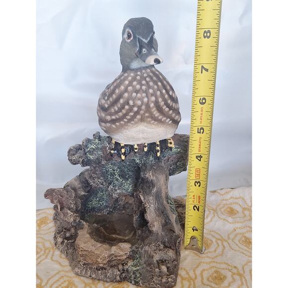 Realistic Wood Duck Figurine on Log Base- Hand Painted Wildlife Decor- Excellent - Picture 5 of 6